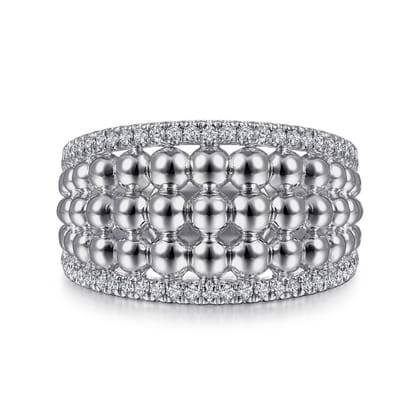 925 Sterling Silver White Sapphire Bujukan Wide Band Ring