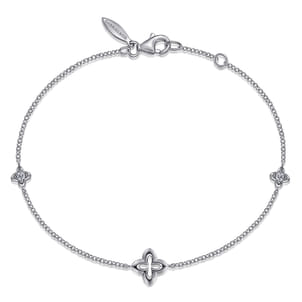 925 Sterling Silver White Sapphire Clover Station Bracelet