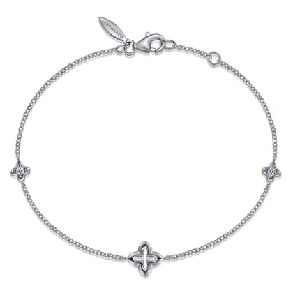 925 Sterling Silver White Sapphire Clover Station Bracelet