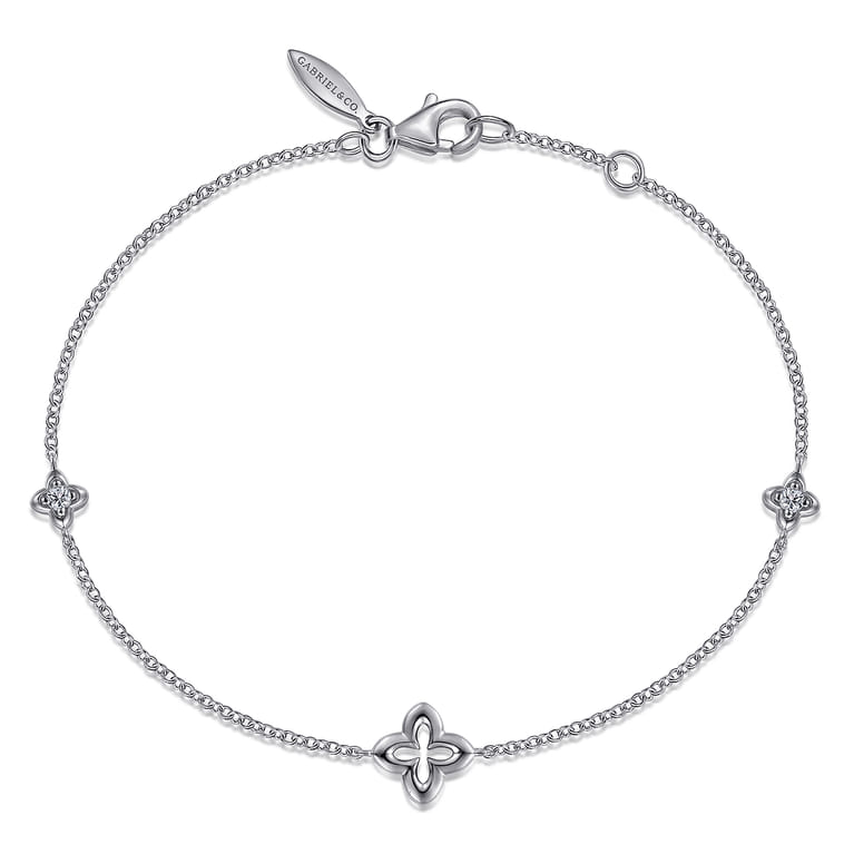 925 Sterling Silver White Sapphire Clover Station Bracelet - Shot 1