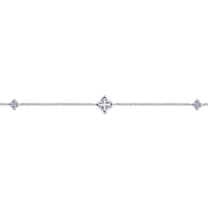 925 Sterling Silver White Sapphire Clover Station Bracelet