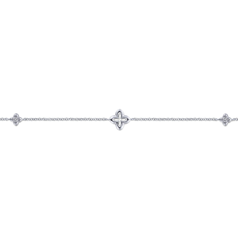925 Sterling Silver White Sapphire Clover Station Bracelet - Shot 2