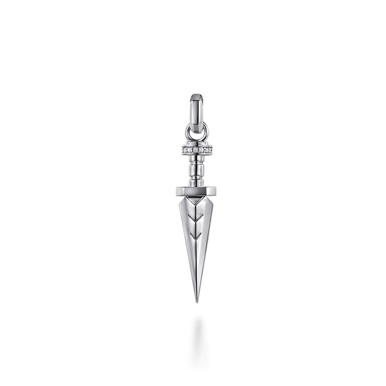 925 Sterling Silver White Sapphire Dagger Pendant - Shot 1