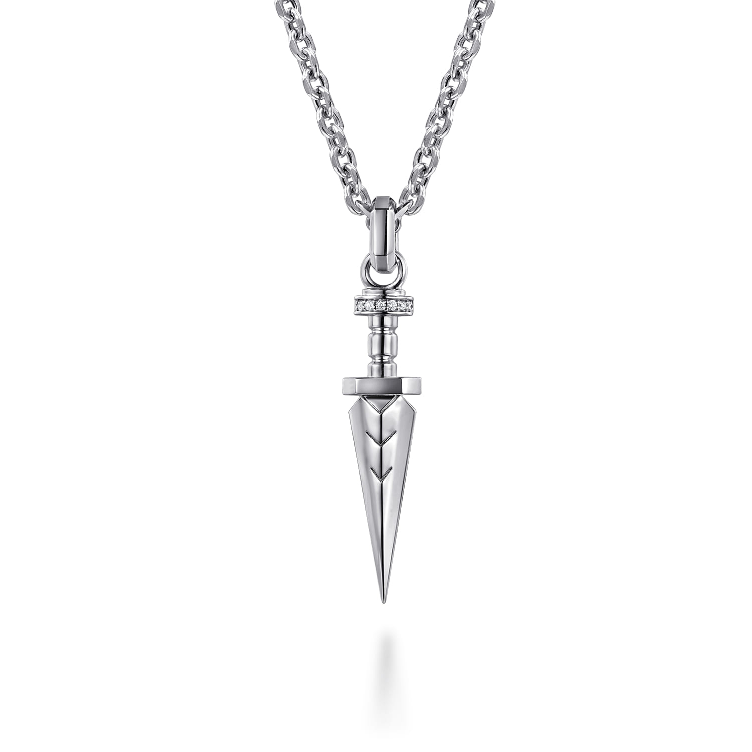 925 Sterling Silver White Sapphire Dagger Pendant - Shot 3