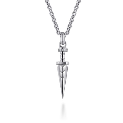925 Sterling Silver White Sapphire Dagger Pendant