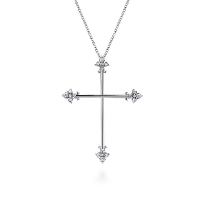 925 Sterling Silver White Sapphire Finial Cross Pendant Necklace