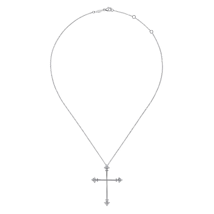 925 Sterling Silver White Sapphire Finial Cross Pendant Necklace