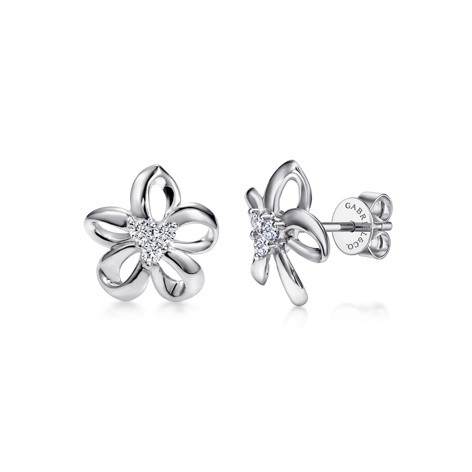 925 Sterling Silver White Sapphire Floral Stud Earrings - Shot 1