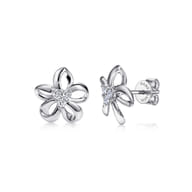925 Sterling Silver White Sapphire Floral Stud Earrings