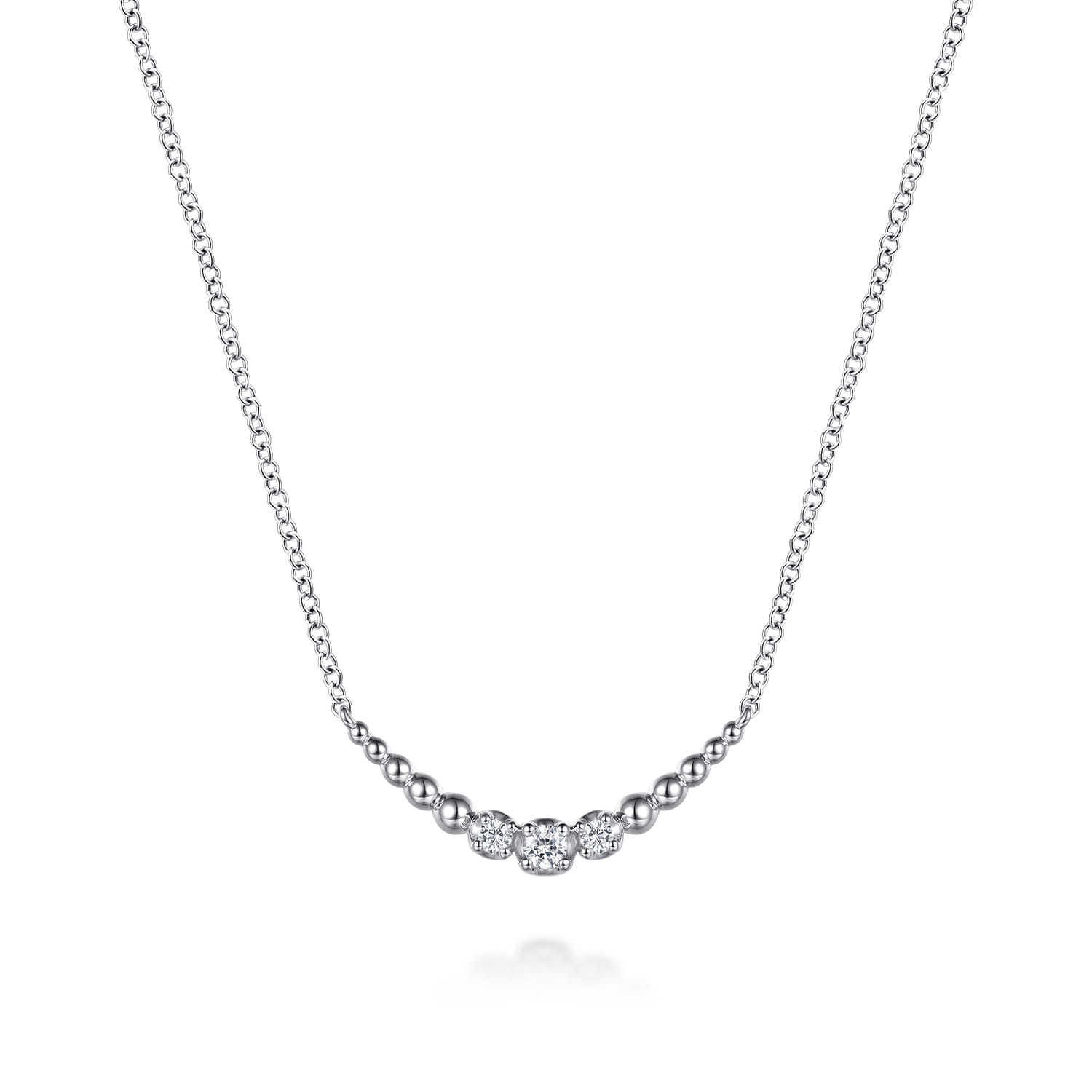 925 Sterling Silver White Sapphire Graduating Bujukan Ball Bar Necklace - Shot 1