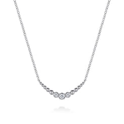 925 Sterling Silver White Sapphire Graduating Bujukan Ball Bar Necklace