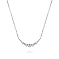 925 Sterling Silver White Sapphire Graduating Bujukan Ball Bar Necklace