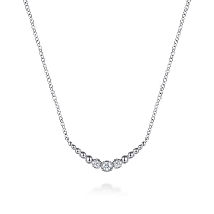 925 Sterling Silver White Sapphire Graduating Bujukan Ball Bar Necklace