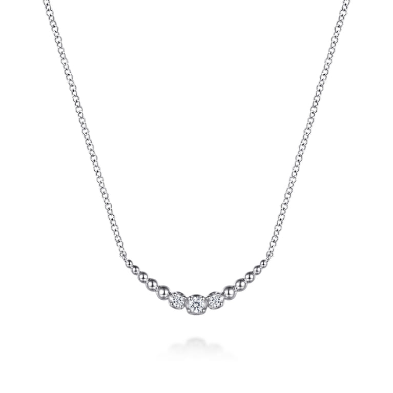 925 Sterling Silver White Sapphire Graduating Bujukan Ball Bar Necklace - Shot 1
