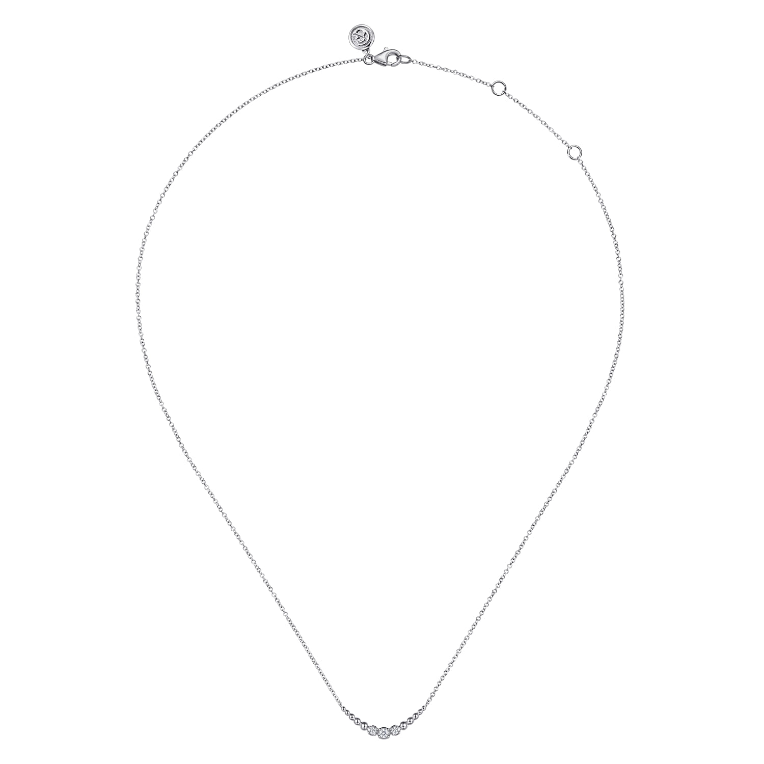 925 Sterling Silver White Sapphire Graduating Bujukan Ball Bar Necklace - Shot 2