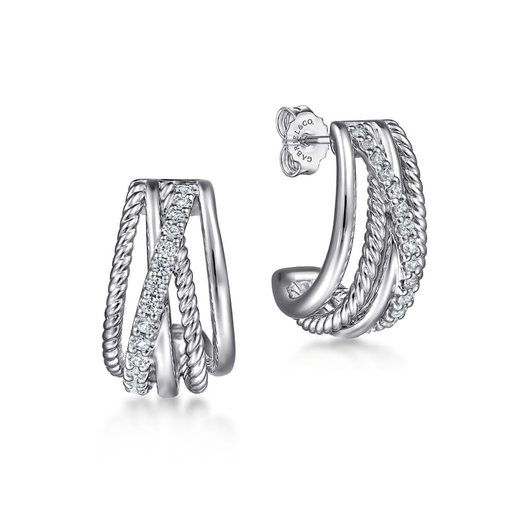 925 Sterling Silver White Sapphire Hampton J Earrings - Shot 1