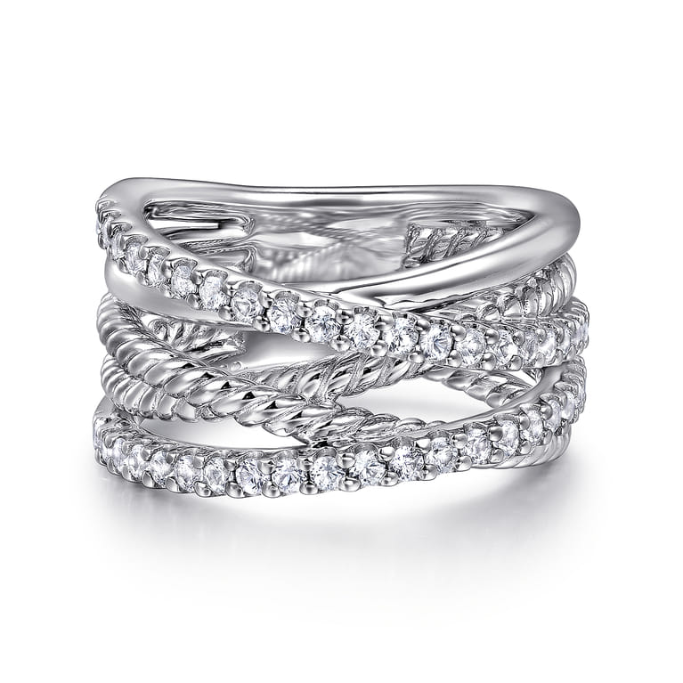 925 Sterling Silver White Sapphire Hampton Twisted Ladies Ring - Shot 1