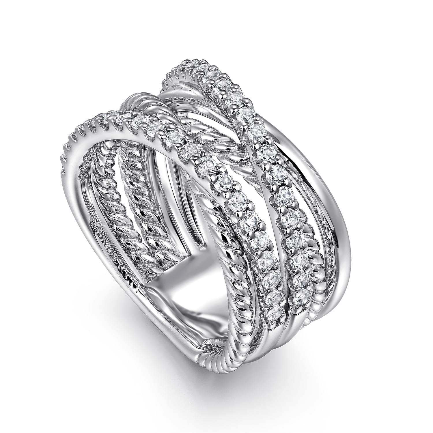 925 Sterling Silver White Sapphire Hampton Twisted Ladies Ring - Shot 3