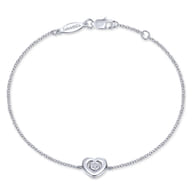 925 Sterling Silver White Sapphire Heart Chain Bracelet