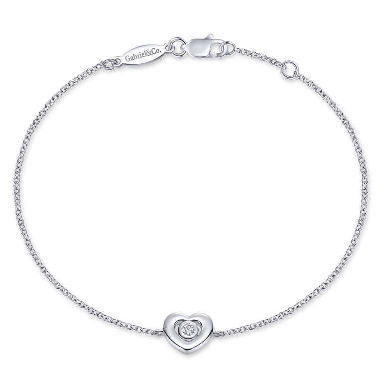 925 Sterling Silver White Sapphire Heart Chain Bracelet - Shot 1