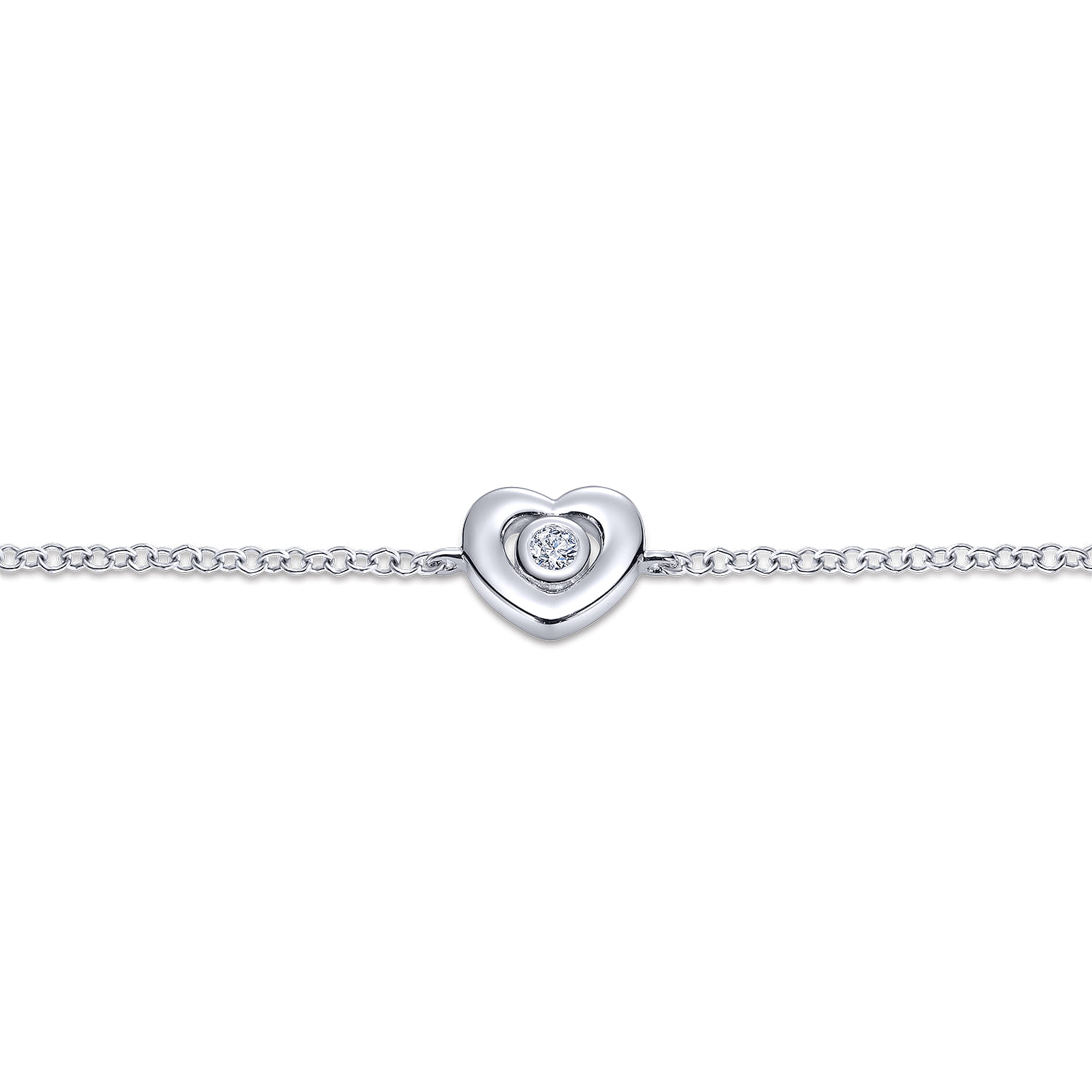 925 Sterling Silver White Sapphire Heart Chain Bracelet