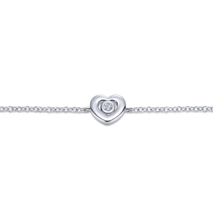 925 Sterling Silver White Sapphire Heart Chain Bracelet