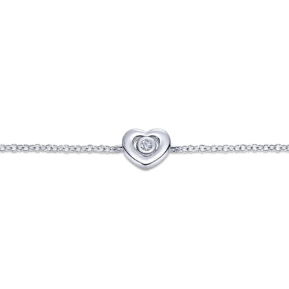 925 Sterling Silver White Sapphire Heart Chain Bracelet
