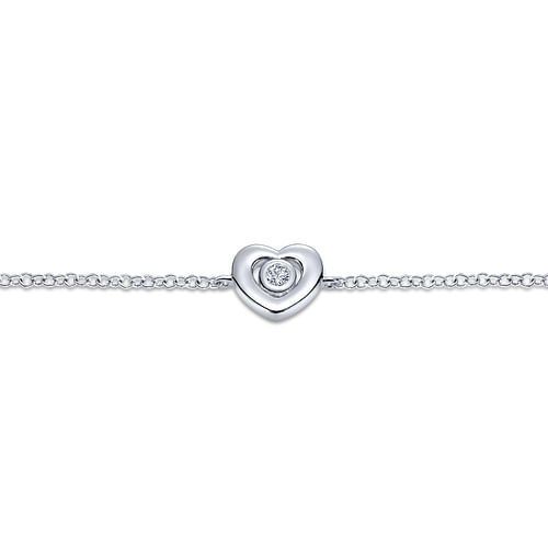 925 Sterling Silver White Sapphire Heart Chain Bracelet - Shot 2