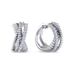 925 Sterling Silver White Sapphire Intricate Hoop Earrings
