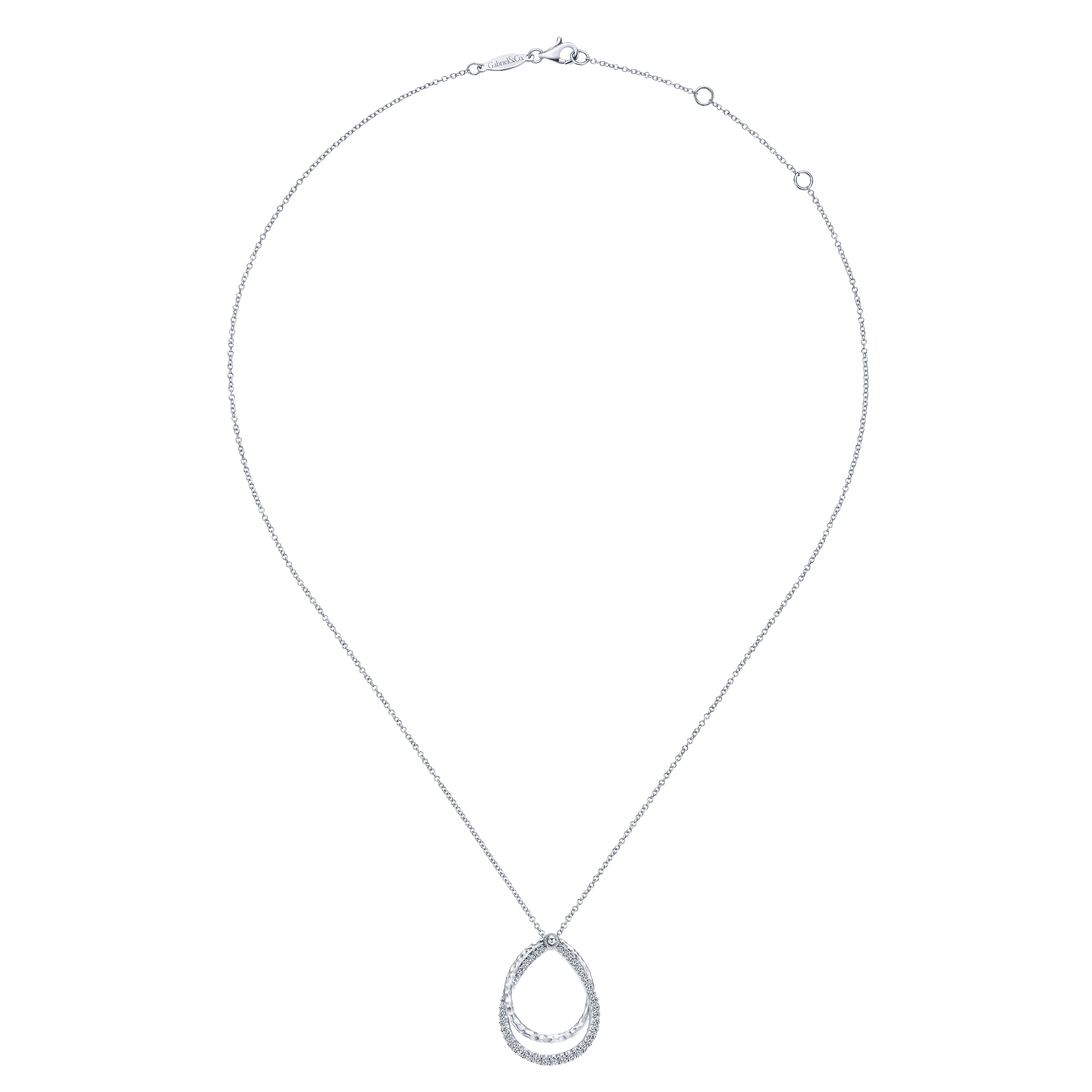 925 Sterling Silver White Sapphire Layered Double Teardrop Necklace - Shot 2