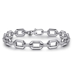 925 Sterling Silver White Sapphire Link Chain Bracelet