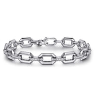 925 Sterling Silver White Sapphire Link Chain Bracelet
