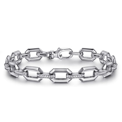 925 Sterling Silver White Sapphire Link Chain Bracelet