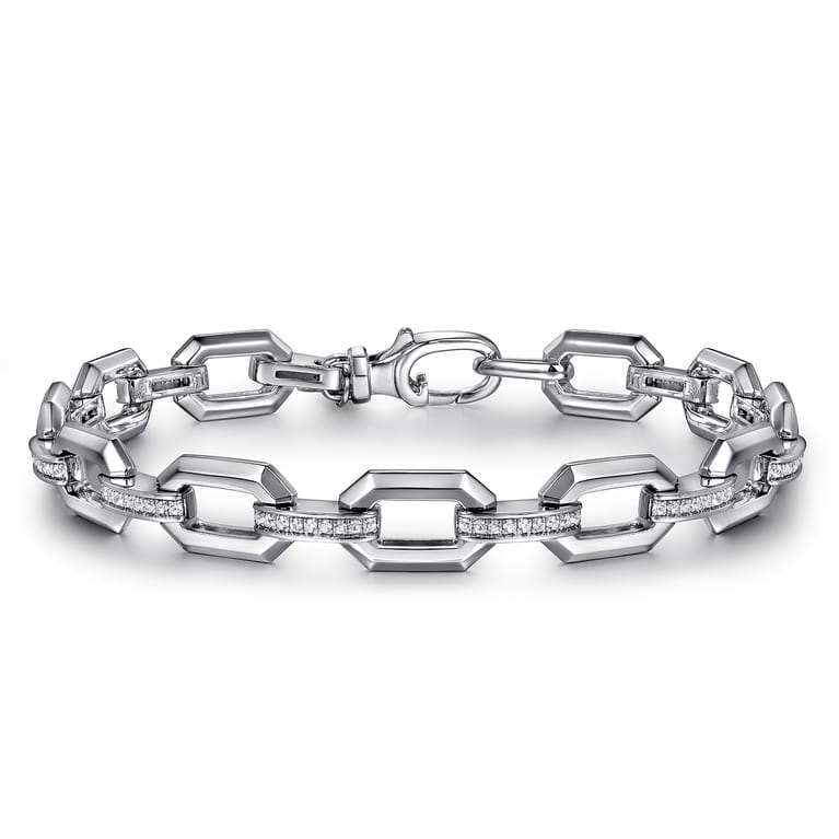 925 Sterling Silver White Sapphire Link Chain Bracelet - Shot 1