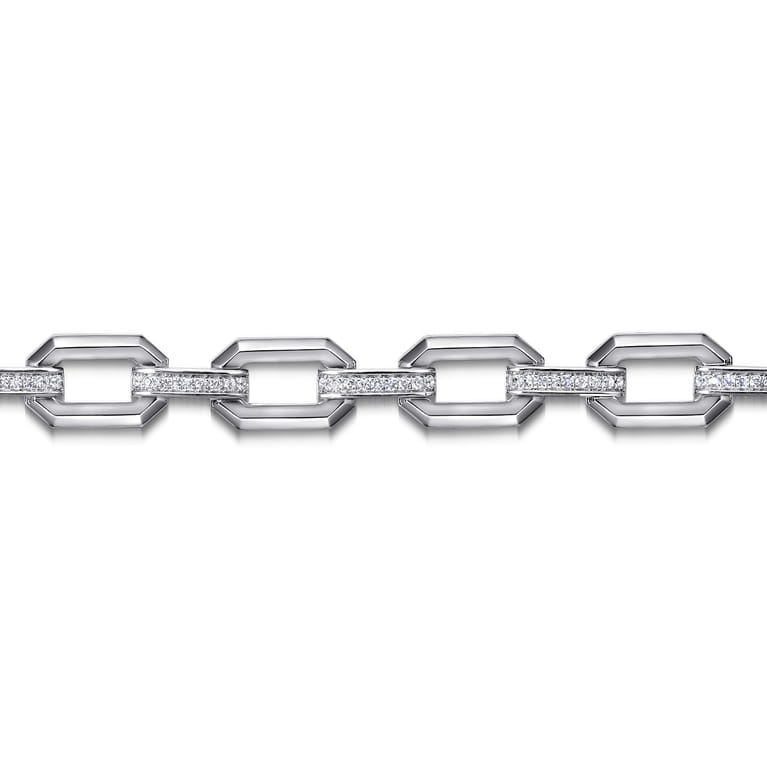 925 Sterling Silver White Sapphire Link Chain Bracelet - Shot 2