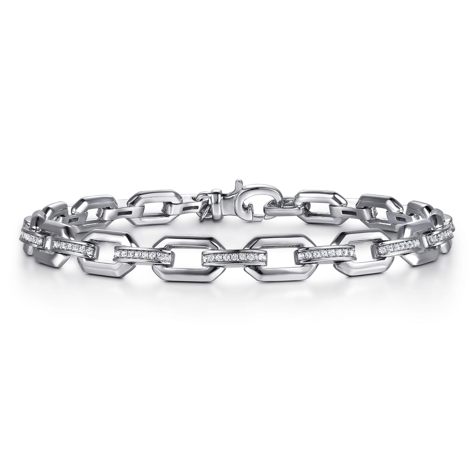 925 Sterling Silver White Sapphire Link Chain Bracelet - Shot 1