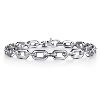 925 Sterling Silver White Sapphire Link Chain Bracelet