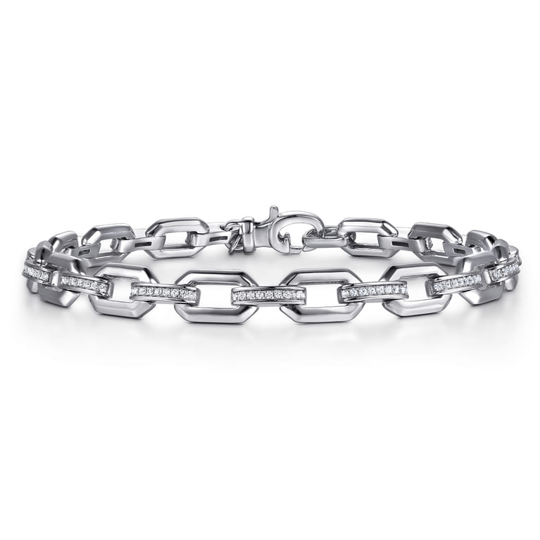 925 Sterling Silver White Sapphire Link Chain Bracelet - Shot 1