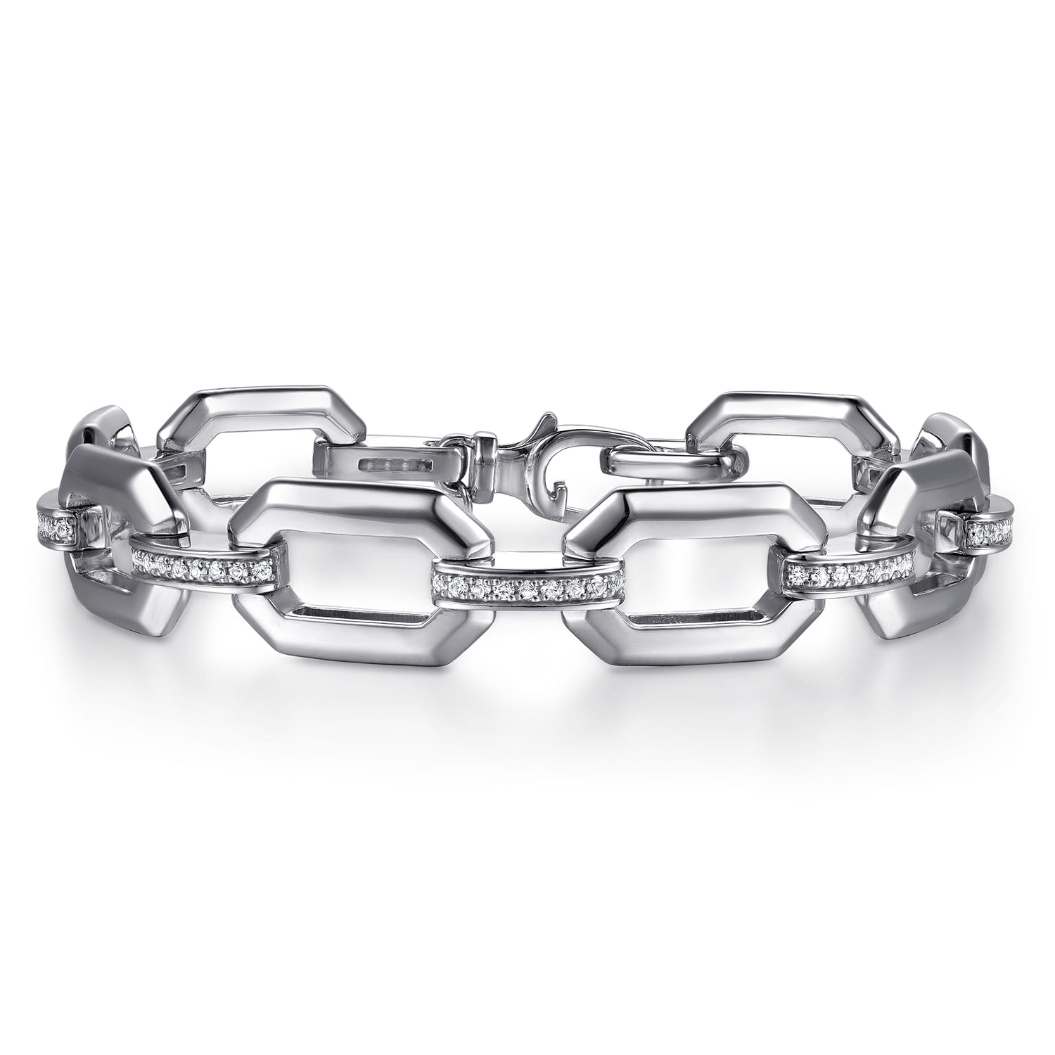 925 Sterling Silver White Sapphire Link Chain Bracelet - Shot 1