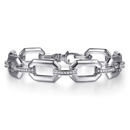 925 Sterling Silver White Sapphire Link Chain Bracelet