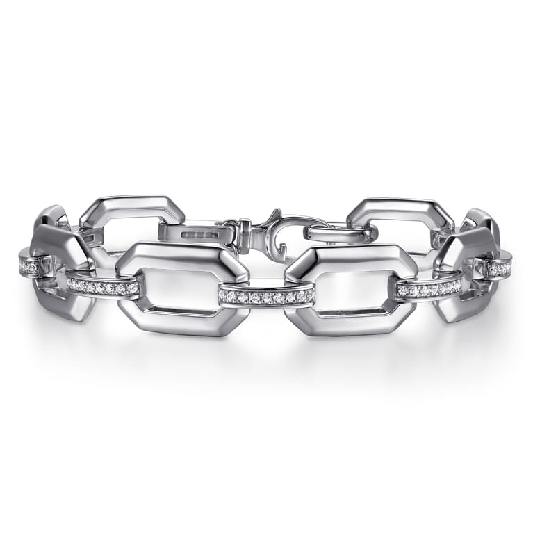 925 Sterling Silver White Sapphire Link Chain Bracelet - Shot 1