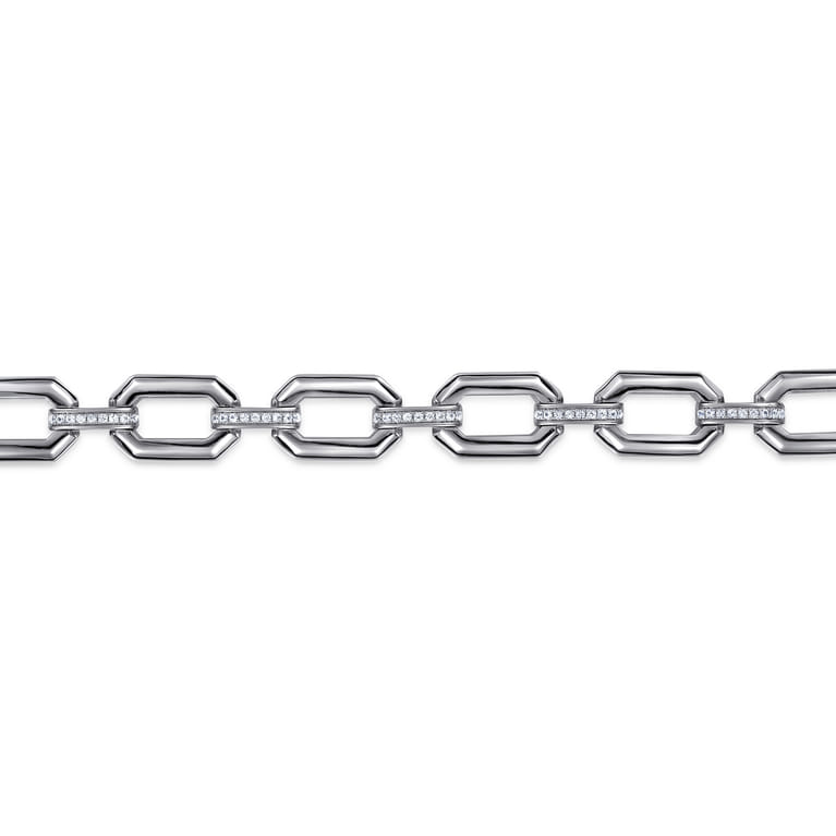 925 Sterling Silver White Sapphire Link Chain Bracelet - Shot 2