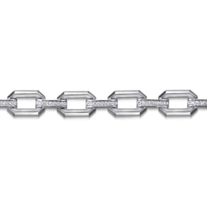 925 Sterling Silver White Sapphire Link Chain Tennis Bracelet