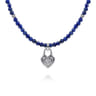 925 Sterling Silver White Sapphire Lock and Lapis Bead Pendant Necklace