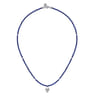 925 Sterling Silver White Sapphire Lock and Lapis Bead Pendant Necklace