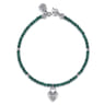 925 Sterling Silver White Sapphire Lock and Malachite Bead Bracelet