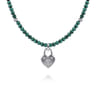 925 Sterling Silver White Sapphire Lock and Malachite Bead Pendant Necklace