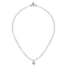 925 Sterling Silver White Sapphire Lock and Moon Stone Bead Pendant Necklace