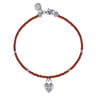 925 Sterling Silver White Sapphire Lock and Red Agate Bead Bracelet