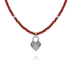925-Sterling-Silver-White-Sapphire-Lock-and-Red-Agate-Bead-Pendant-Necklace1